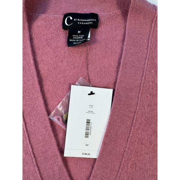 Bloomingdales 100% Cashmere Cardigan Sweater Rose Pink Long Cardi Medium NWT - Picture 5 of 8